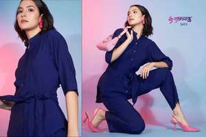 Ensemble de qualité supérieure pour les nouveaux parents Top Western Wear avec pantalon en style de bureau imprimé Nouveau fournisseur indien - Product Image 3