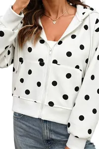 Plus Size Women's Solid Hooded Waterproof Sweatshirt Casual Zip-Up <b>Long</b> <b>Sleeve</b> Cotton Blend Knitted Autumn Wear - Product Image 5