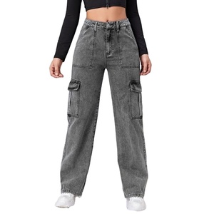 กางเกงยีนส์คาร์โก้สไตล์เรโทรสีเทา  ขนาดใหญ่พิเศษสำหรับผู้หญิง  มีกระเป๋าหลายช่อง 6 ช่อง  ระบายอากาศได้ดี เป็นมิตรกับสิ่งแวดล้อม  ไซส์ 26 ถึง 40 - Product Image 1