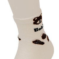 Chaussettes Jacquard Bear Crew pour jeunes en coton blanc à la cheville avec manchette inférieure à ressort Logo Position Chaussettes de sport tricotées