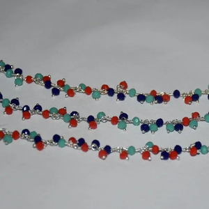 Chaîne de chapelet en grappe de trois perles à facettes multicolores plaquées argent de bonne qualité, chaîne de chapelet épaisse pour la fabrication de bijoux - Product Image 5