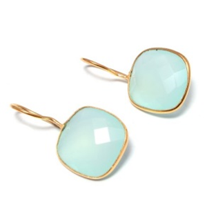 925 Sterling Silver Femmes Filles Vintage 18K Plaqué Or Naturel Aqua Calcédoine Fil Boucles D'oreilles Plaqué Rhodium pour les Fêtes - Product Image 1