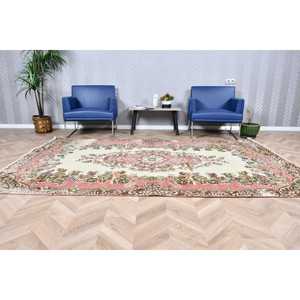Vintage Large Rug 5.6x9.1 ft, Turkish <b>Red</b> Camouflage <b>Wool</b> Rug - Product Image 2