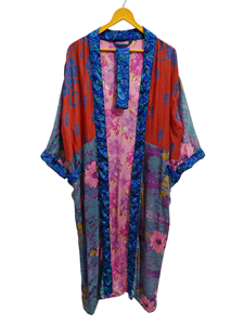 Peignoir d'été en soie Sari Kimono Vintage Sari Robe Soft Beach Party Gown Indian Handmade Silk Kimono - Product Image 5