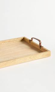 Plateau de service en bois naturel avec poignées en cuir, rectangulaire, écologique, plateau en bois pour le petit-déjeuner, table basse, décoration de la maison - Product Image 6