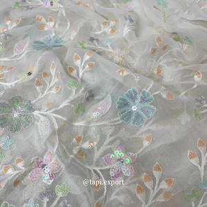 Nouveau design pure viscose georgette tissu flowel butti design dentelle tissu Floral multicolore luxe brodé paillettes tissu - Product Image 2