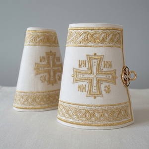 White Orthodox Church Vestments Stole Cuffs Set Gold Bullion Embroidered Clergy Epitrachelion Epimanikia Liturgical Accessory - Product Image 2