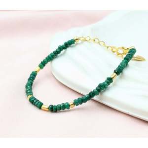 18K Gold Fine <b>Charm</b> Bracelet with Emerald Corundum - Product Image 5