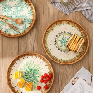 Plateau de service de restauration rapide écologique plateau d'incrustation d'os en rotin serveur de plateau pour hôtels maison cuisine utilisation en gros dans d'autres événements - Product Image 1