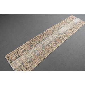 Vintage Runner Rug 1.8x8.1 ft, Turkish <b>Brown</b> Abstract <b>Wool</b> Rug - Product Image 3