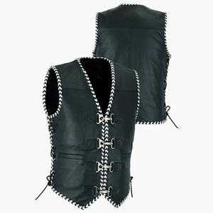 เสื้อกั๊กหนังผู้ชายแฟชั่นสีดำแบบไม่มีแขนเสื้อ  เสื้อกั๊กหนังสำหรับขี่มอเตอร์ไซค์ พร้อมสายรัดเอวปรับได้ - Product Image 4