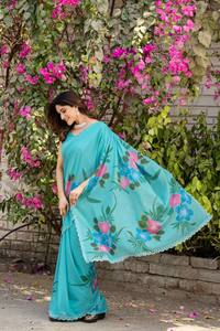 ZAIN EXPORT RICH LOOK <b>SATIN</b> HEAVY FUAX GEOREGTTE ZARI SAREE for PARTY with QUICK DRY UNSTITCHED <b>BLOUSE</b> Casual All Seasons - Product Image 6