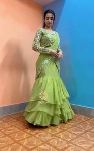 Designer Wedding Wear Ruffle Lehenga With Heavy <b>Embroidery</b> Work - Product Image 4