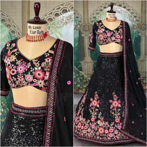 Elegante Premium Fox Georgette Lehenga Choli indio pakistaní codificación bordado lentejuelas trabajo con Cancan y Canvas Patta - Product Image 5