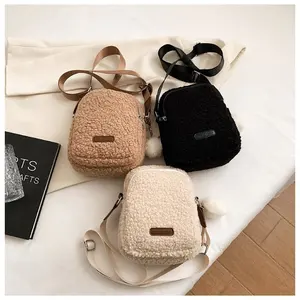 Lamb Plush Messenger Small Bag Female 2023 Autumn and Winter Niche All-match Cute One-Shoulder Mobile Phone Bag