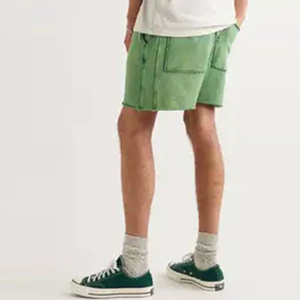 Pantalones cortos Vintage de verano personalizados para hombre con lavado de piedra ácida Color sólido Estilo informal Impresión digital Cordón Cintura Hecho Lona - Product Image 6