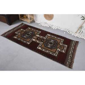 Vintage Accent Rug, 3.2x6.9 ft Turkish Rug, <b>Red</b> Floral <b>Wool</b> Rug - Product Image 4