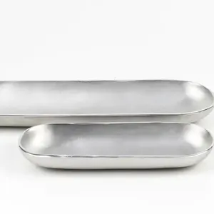 2024 Ramadan Dray Fruits Dates Utilisation de service Moderne Chrome Fini En Aluminium À La Main Personnalisé Plateau De Service Plateau Plat - Product Image 6