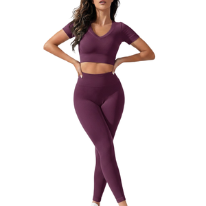 Conjunto de yoga sin costuras para mujer al por mayor, dos piezas, cintura alta, transpirable, ropa deportiva, leggings y top - Product Image 2