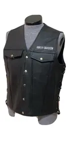 เสื้อกั๊กหนังควายหนังสีดำสำหรับขี่มอเตอร์ไซค์แผ่นปะขนาดใหญ่ออกแบบได้ตามต้องการคุณภาพสูง - Product Image 4