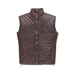 Édition limitée élégant acajou marron gilet en cuir matelassé Highlands bouton fermeture à glissière motif diamant hiver respirant - Product Image 1