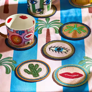 Nouveauté créative modèle personnalisé perles de riz sous-verres broderie à la main artisanat couture couture isolante - Product Image 1