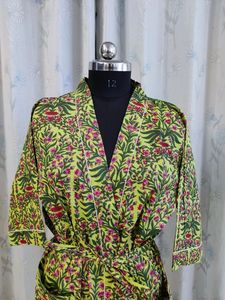 Kimono de algodón, bata de baño con estampado de bloques, bata de dama de honor, ropa de dormir de verano, albornoz de playa, regalo de talla única para mujer - Product Image 2