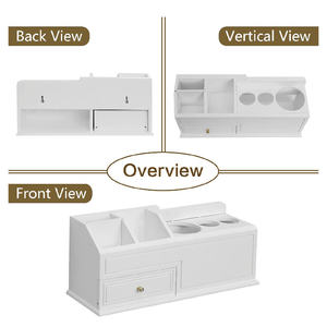 Sèche-cheveux blanc et support de coiffure montage mural salle de bain comptoir maquillage bois organisateur pour accessoires - Product Image 3