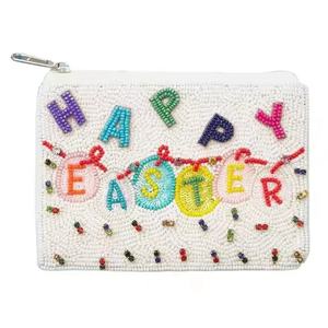 Porte-monnaie vintage Pâques Joyeux, sac cadeau festif saisonnier, mini portefeuille personnalisé pour femme, pochette zippée perlée à la main – Vente chaude - Product Image 1