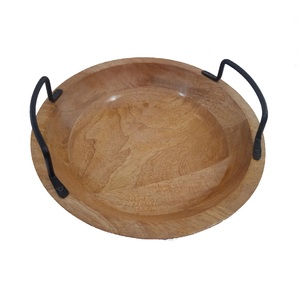 Cuenco de madera para ensaladas, frutas, comida, cuenco para servir, acacia, artesanía, 2 cuencos de madera con mango de metal - Product Image 6