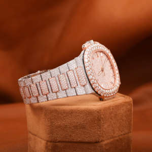 Luxury High Quality Iced Diamond Glass <b>Watch</b> Men Full Pave Hip Hop Bling Rose Gold Stainless Steel Auto Movement Rapper Style - Product Image 2