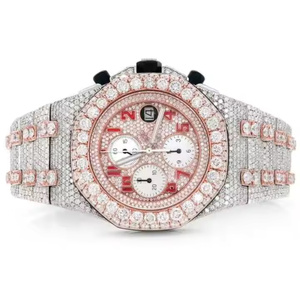 นาฬิกาสแตนเลสสตีลหรูหราแบบยูนิเซ็กซ์ ประดับเพชรโมอิสซาไนต์ ดีไซน์แบบฮิปฮอป หน้าปัดกระจกสไตล์วินเทจ  สามารถปรับแต่งได้เต็มที่ - Product Image 1