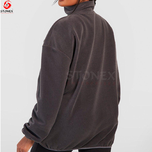 Sudadera de lana Polar de gran tamaño de alta calidad con media cremallera para mujer, sudaderas con capucha de poliéster liso cálido para invierno con cuello levantado - Product Image 3