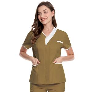 Mujeres cuello en V Scrub Tops manga corta bolsillo uniforme médico veterinaria odontología ropa de trabajo enfermera de alta calidad - Product Image 3