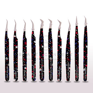 Pinzas de pestañas estampadas en pétalos Pinzas de pestañas de acero de alta calidad Pinzas de extensión de pestañas en ángulo injertadas de Beauty Concept - Product Image 2