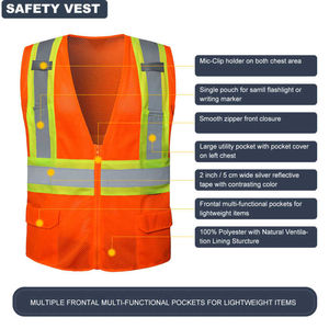 Chaleco de Seguridad Reflectante Naranja de Diseño Personalizado, 100% Poliéster, Alta Visibilidad, ANSI Clase 1, Impermeable, para Correr - Product Image 3