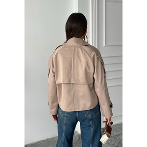 Gabardina estilo boyfriend para mujer CROP, color beige - Product Image 1