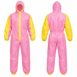 Combinaison de travail rose et jaune unisexe, anti-poussière, en polyester, avec capuche - Product Image 1