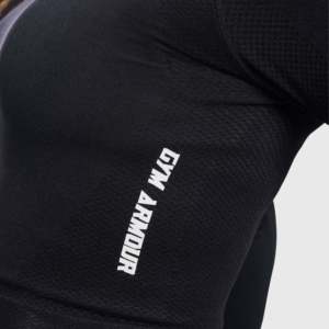 Comfortable Breathable Black Crop <b>Top</b> for <b>Women</b> Custom Logo Casual Sportswear with <b>Mesh</b> for Gym Knitted Fabric - Product Image 6