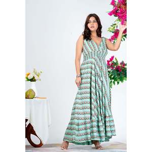 Vestido Maxi Verde con Cuello en V y Cintura Impero para Mujer, Transpirable y con Dobladillo Acampanado, para Uso Casual y de Fiesta - Product Image 6