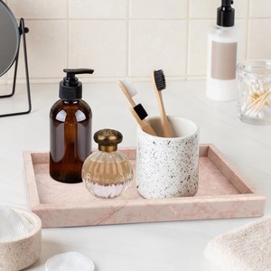 Bandeja de mármol rosa hecha a mano con aspecto elegante, perfecta para servir aperitivos, bebidas y decoración del hogar hecha a mano de La India - Product Image 2