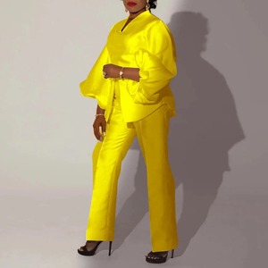 ชุดกางเกง2ชิ้นสุดหรูสำหรับผู้หญิงชุดเสื้อเบลาส์ผ้าซาตินคอวีแขนยาวกางเกงขายาวทรงตรงหรูหราสำหรับผู้หญิง - Product Image 4