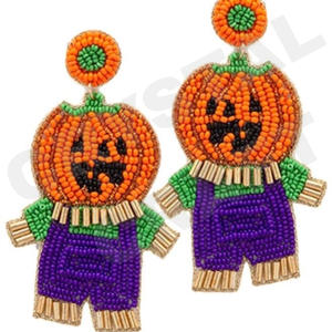 <b>Halloween</b> Exaggerated Beaded <b>Earrings</b> for Women Patriotic Memorial Day Orange White Blue Colour Fabric Material - Product Image 4
