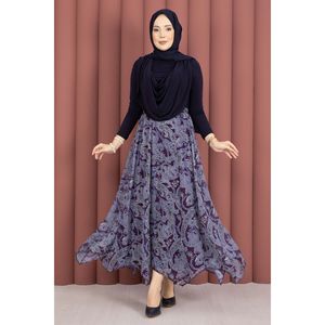 Soft and Breathable Asymmetrical Chiffon <b>Skirt</b> with Shawl Pattern Digital Print Wrap Pencil Straight Styles-Plum Patchwork - Product Image 1
