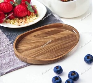 Bandejas decorativas de madera con forma ovalada para servir platos de entretenimiento para servir bandejas de madera rústicas con asa - Product Image 2