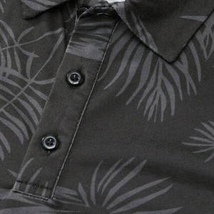 T-shirt de performance pour homme, gris anthracite, noir, imprimé feuille de palmier par sublimation, respirant, anti-humidité, tricoté, manches courtes - Product Image 4