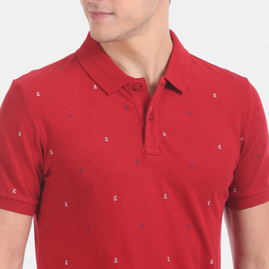 เสื้อโปโลแขนสั้นสีแดงสำหรับผู้ชาย ลายจุด ท็อปถักลำลอง - Product Image 6