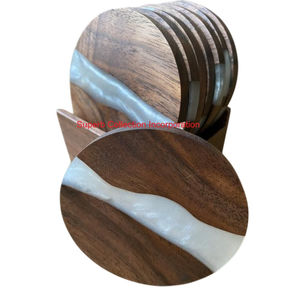 Wholesale Handmade Acacia Wood And Grey Epoxy Resin Coasters Set Of 4 Modern Round Drink Coasters For Home And <b>Bar</b> Decor - Product Image 6