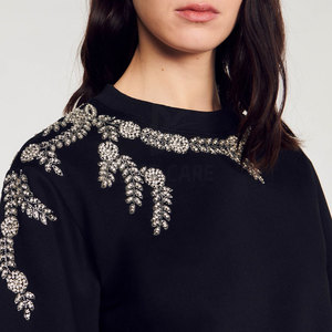 Sweat-shirt en tricot élégant pour femmes, streetwear, avec strass brillants sur le devant, pour l'hiver - Product Image 3