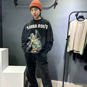 Sweat-shirt à col rond avec épaules tombantes Pull-over personnalisé à impression DTG Sweat-shirt pour hommes Distressed Acid Washed Sweat-shirt de qualité supérieure - Product Image 6